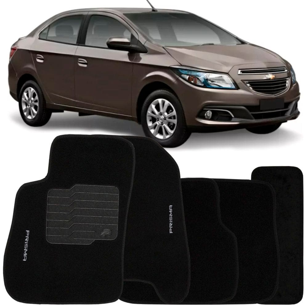 Jogo de Tapete Automotivo Carpete Chevrolet Prisma 2013 à 2019 Soft Logo Bordado 5 Peças