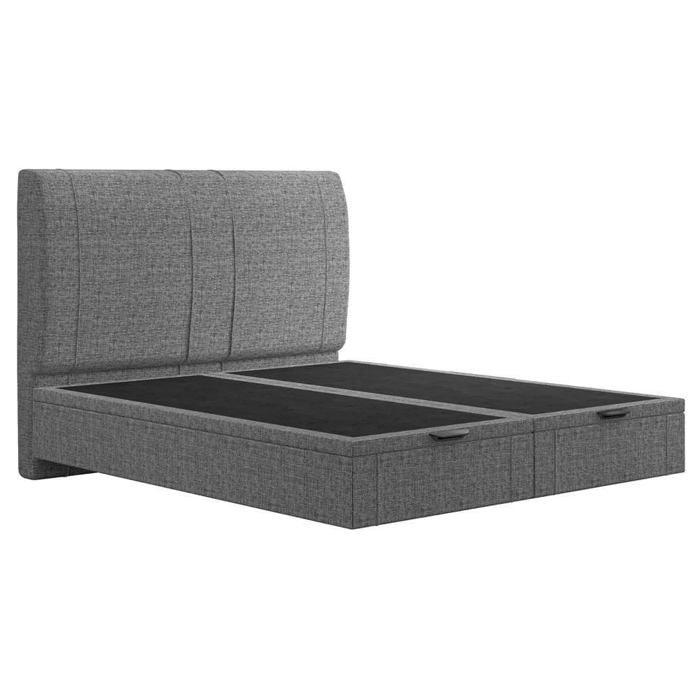Cama Queen Baú Flutuante Com Cabeceira 160cm Spazio S04 Linho Cinza - Lyam Decor