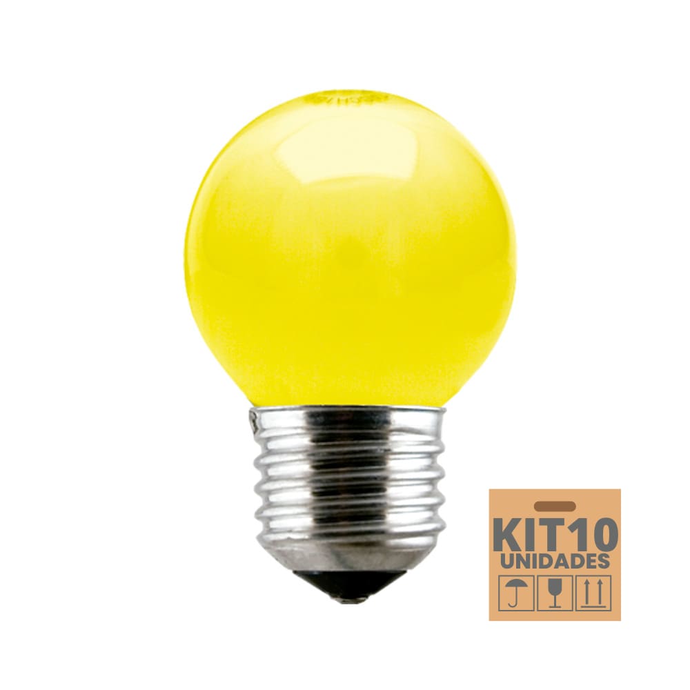 Kit 10 Lâmpadas Incandescente Taschibra Bolinha 15w E27 110V Amarela