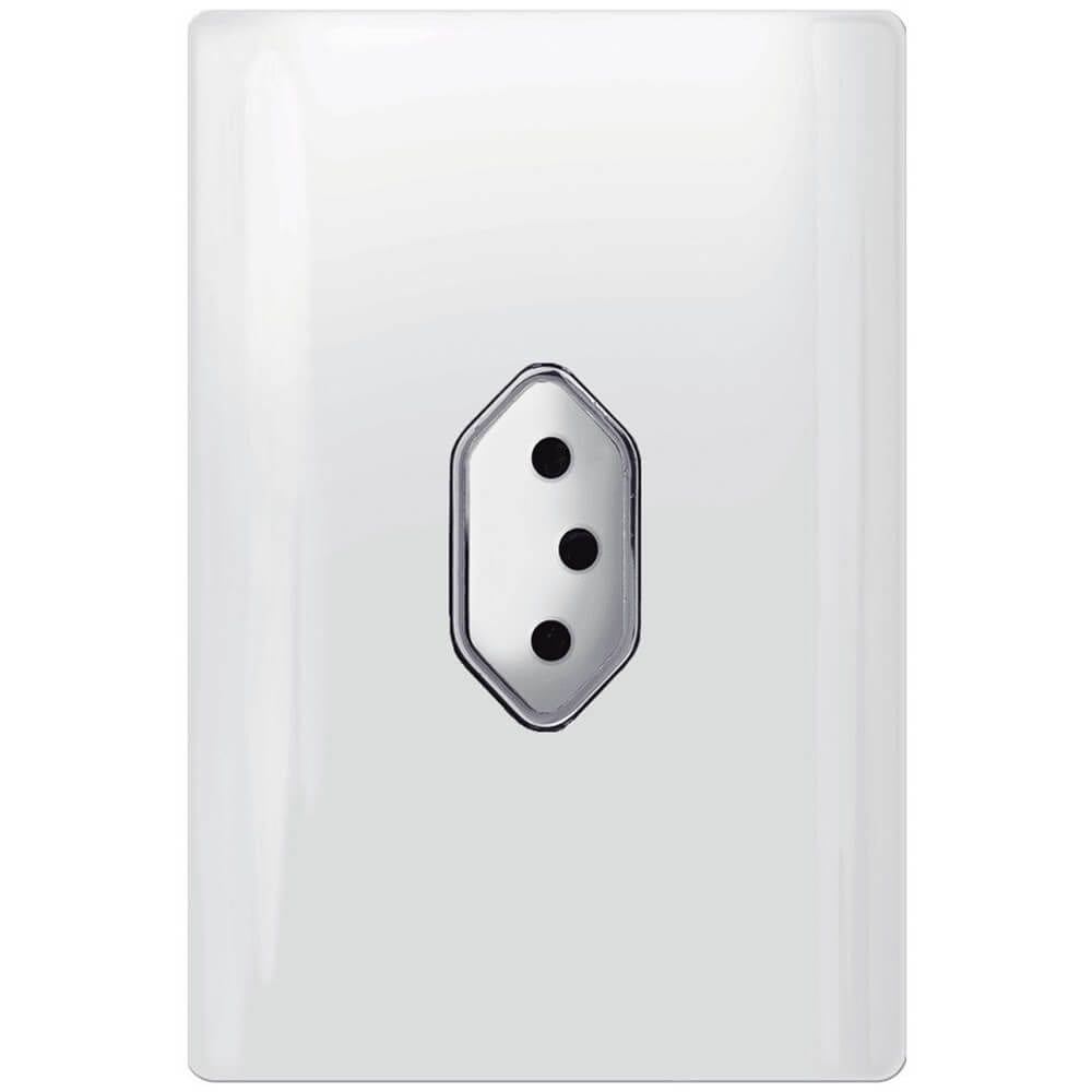 Tomada Universal Vertical 2P+T 20A com Placa 4x2 Branca e Cromada - DC 1200/13 - NOVARA