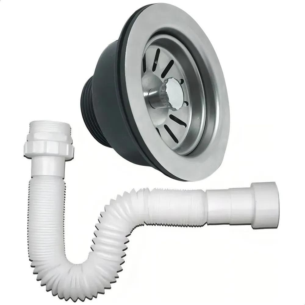 Válvula Americana Inox 3. 1/2 + Sifão Flexível Branco 70Cm A