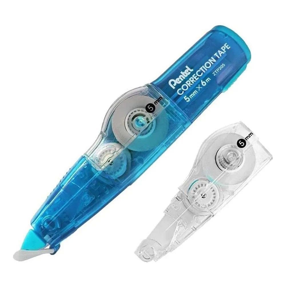 Fita Corretiva Escolar Pentel  5Mm X 6 M  + Refil Azul
