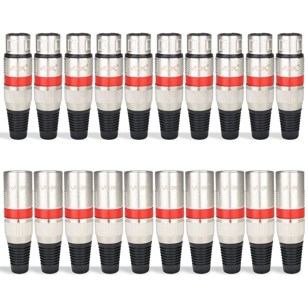 Kit 20 Conectores XLR Macho e Fêmea Voik PVK-MV Metal Vermelho