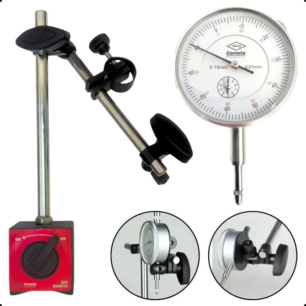 Relogio Comparador 0,01 0-10Mm Com Base Magnetica Articulada