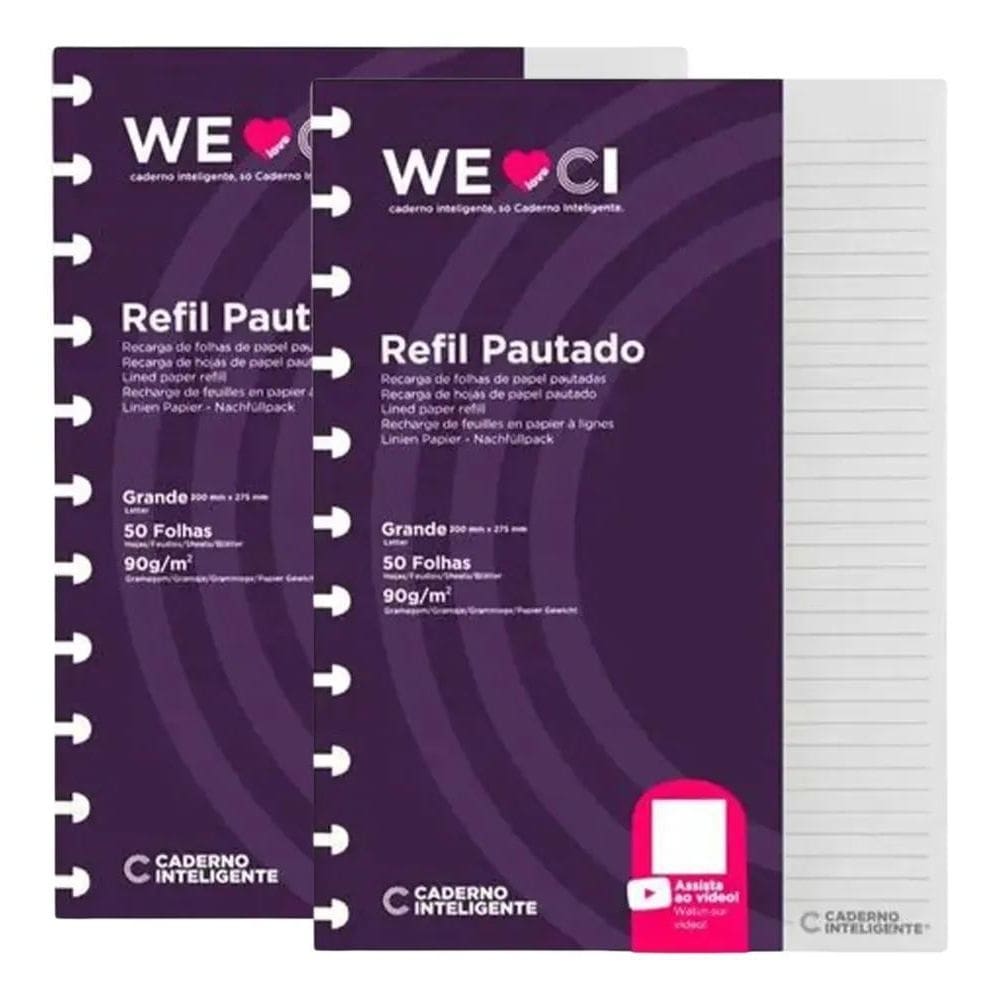 Kit 2 Refil Caderno Inteligente Pautado Grande 90G 50 Folhas