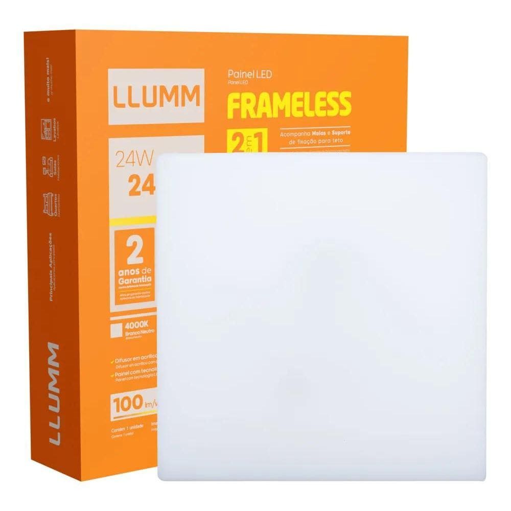 Plafon Led Frameless 24W Quadrado Borda Infinita 2 Em 1 Embu