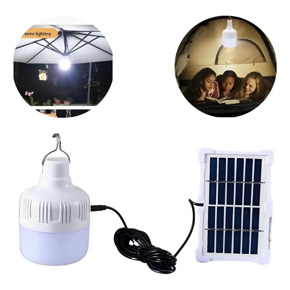 Lâmpada Led Placa Solar De Emergência Recarregável Bateria