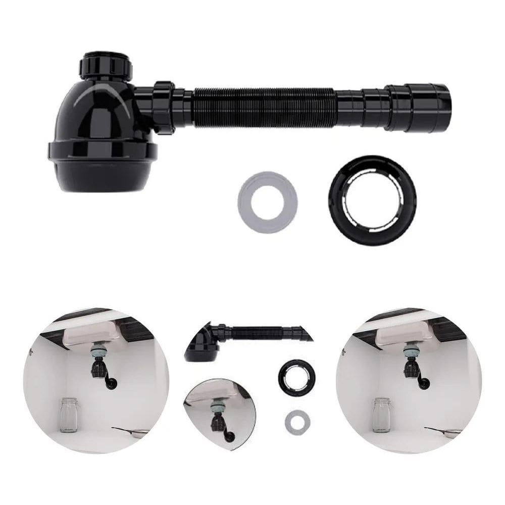 Sifão Copo Preto Universal Flexível Para Pias, Tanques E Lav