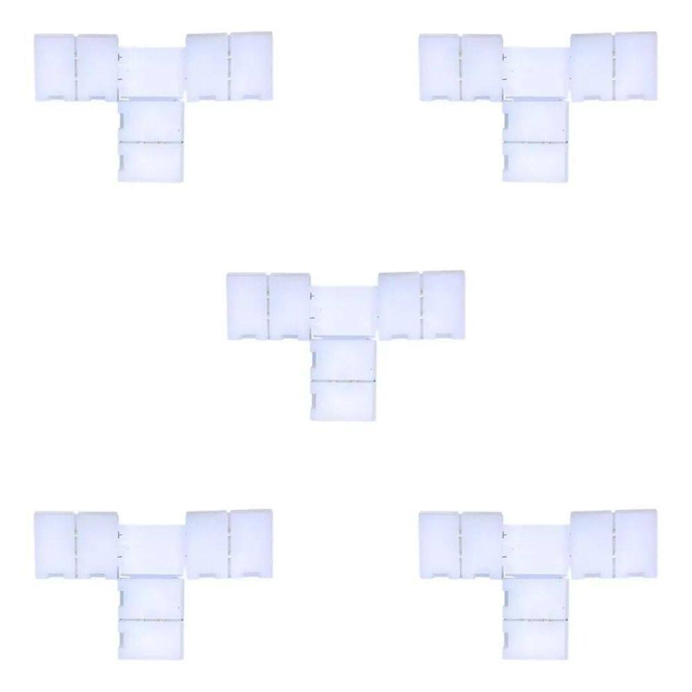 Kit 5 Conector T Fita Led Emenda Rápida 8Mm 2 Vias Monocor T