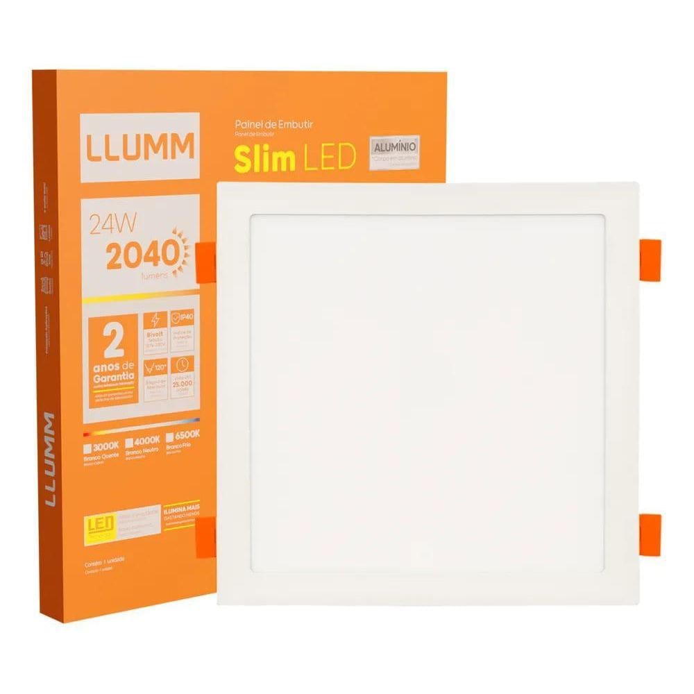 Plafon Slim Led 24W Embutir Quadrado 30X30Cm Branco-Quente 3