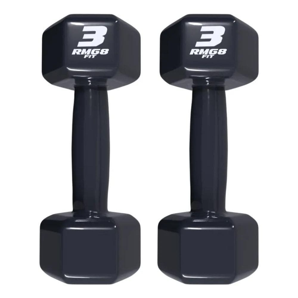 Par Halter 3Kg Emborrachado Sextavado Preto Rmg8 Fit