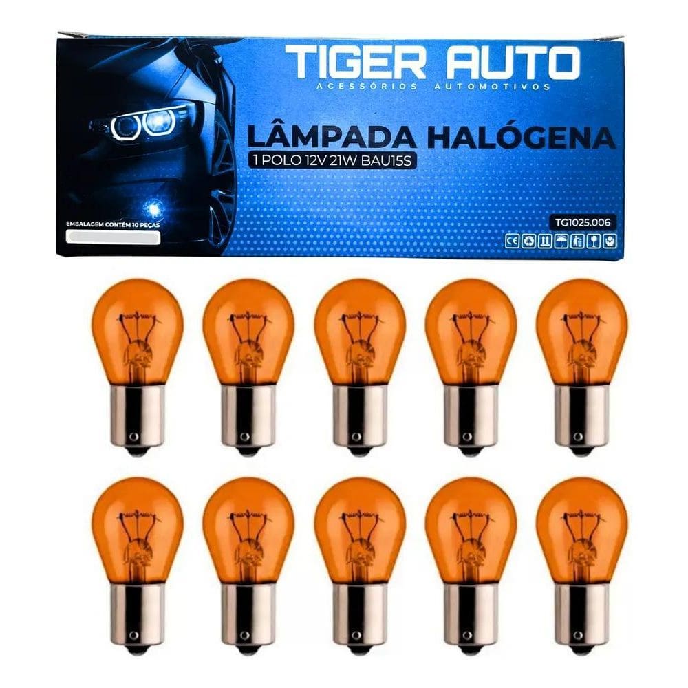 10 Lâmpadas 1 Polo Seta Pisca Ambar Py21W Bau15S 12V
