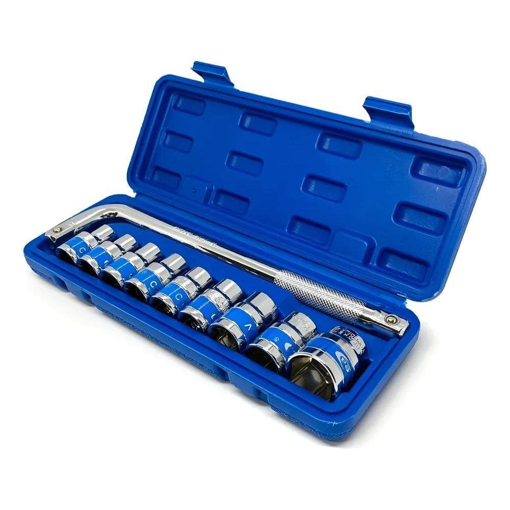 Jogo De Soquete 9 A 24Mm 10 Peças Chave De Boca Roda Em L
