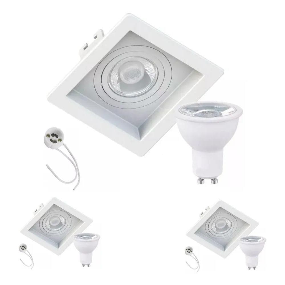 3X Kit3 Spot Embutir Dicroica Mr16 Recuado Gu10 Com Lâmpada