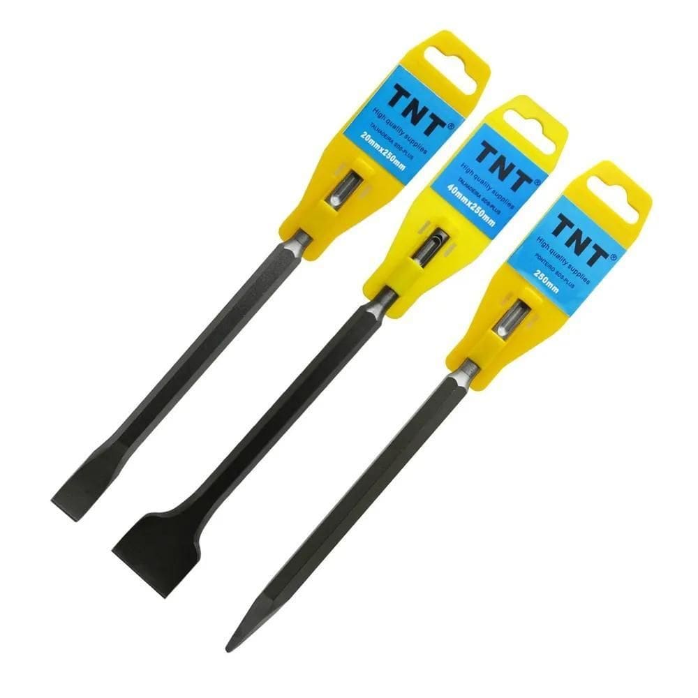 3X Kit 3 Pçs Talhadeiras E Ponteiro Sds Plus 250Mm P/Martele