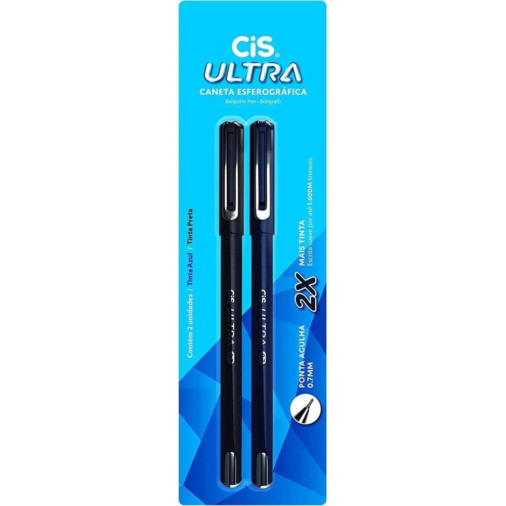 3X Caneta Esferográfica Cis Ultra Azul E Preta 0.7Mm Cor Da