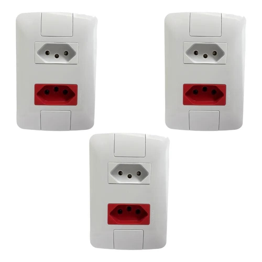 3X Tomadas Dupla 10A Br +20A Vermelha Tramontina Aria C/3 Pe