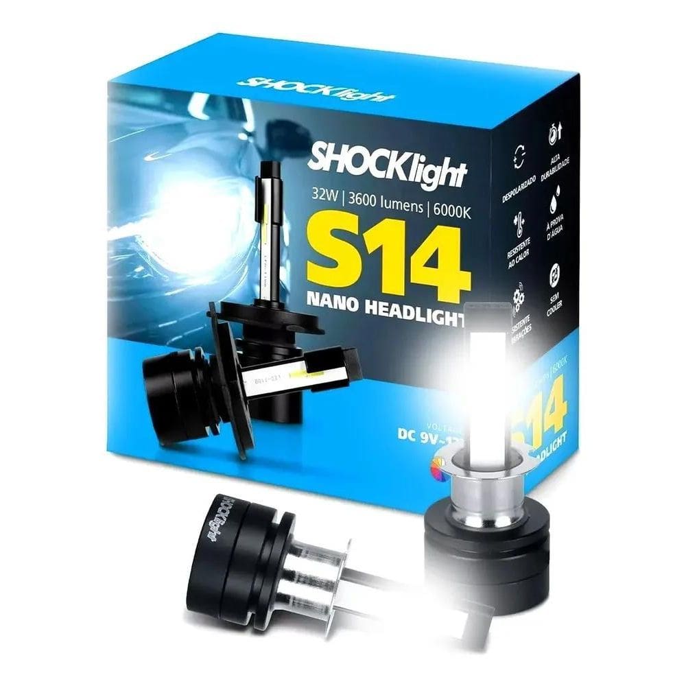3X Lâmpada Super Led Mini Shocklight 32W S14 Nano H7 6000K