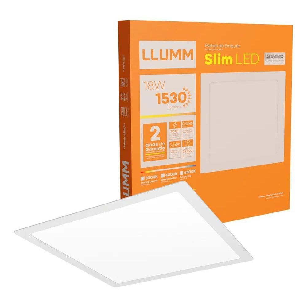 3X Painel Slim Led 18W Plafon De Embutir 22X22Cm Quadrado Ge