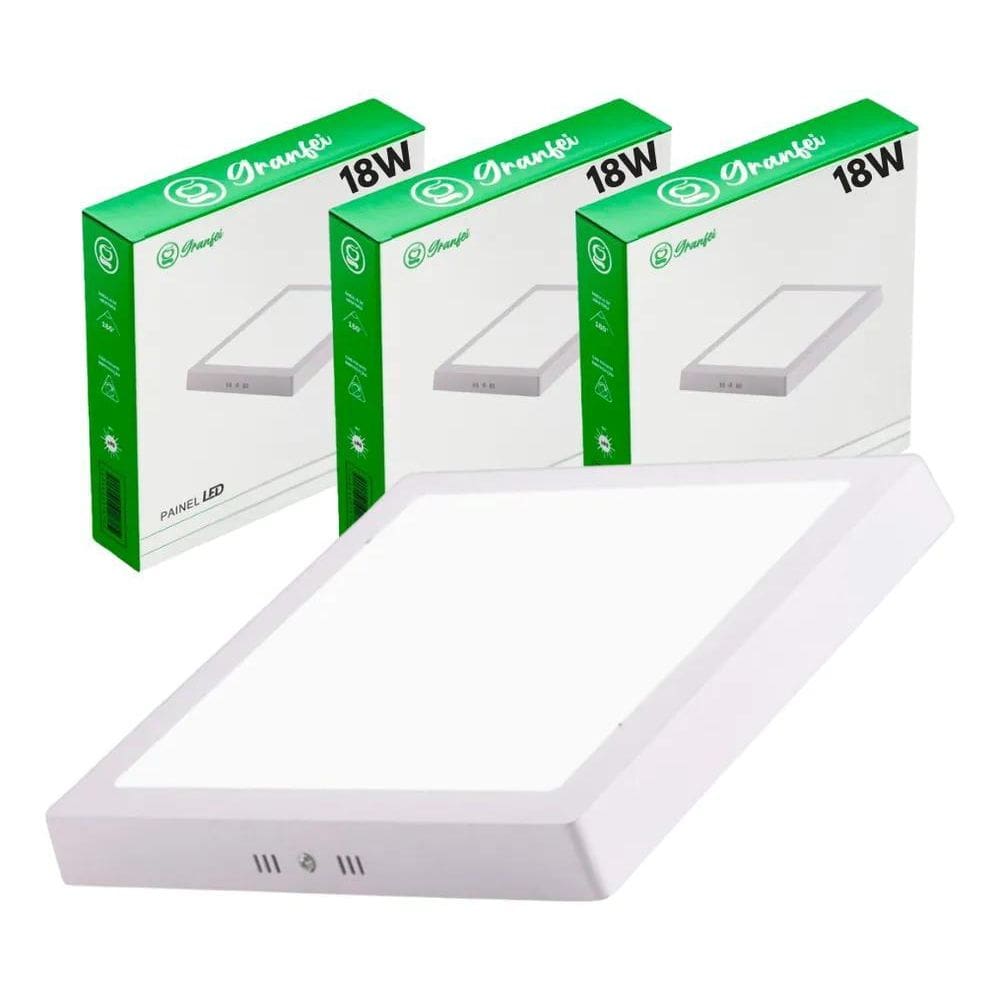 3X Kit 2 Luminária Painel Plafon Led 18W Sobrepor Quadrado T