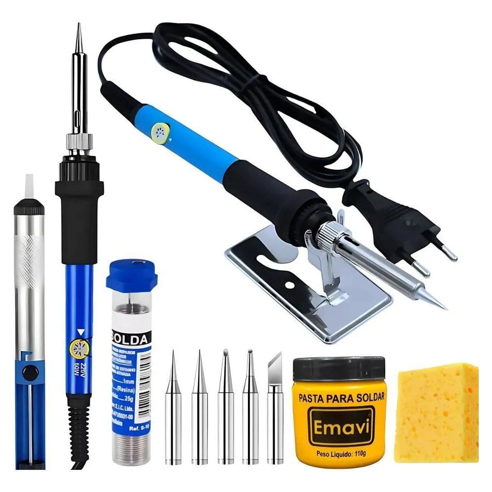 3X Kit Ferro De Solda 60W 6 Pontas Finas Pasta Estanho Sugad