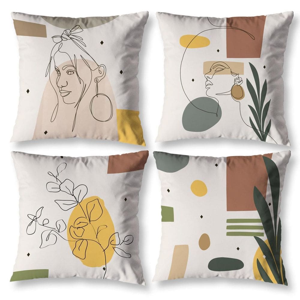 Kit 4 Capas Almofada Para Sala 40Cm X 40Cm Estampadas Faces