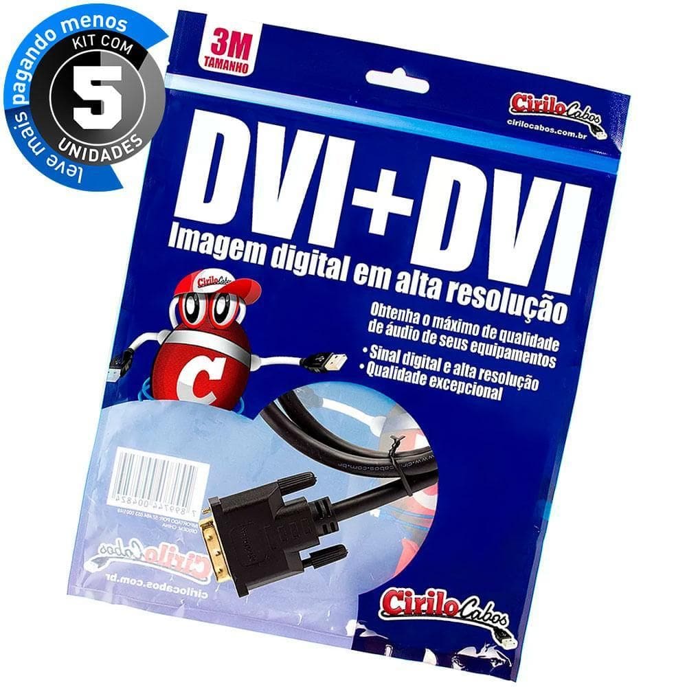 Kit Com 5 Cabos Dvi Para Dvi, 3 Metros - Cirilo Cabos