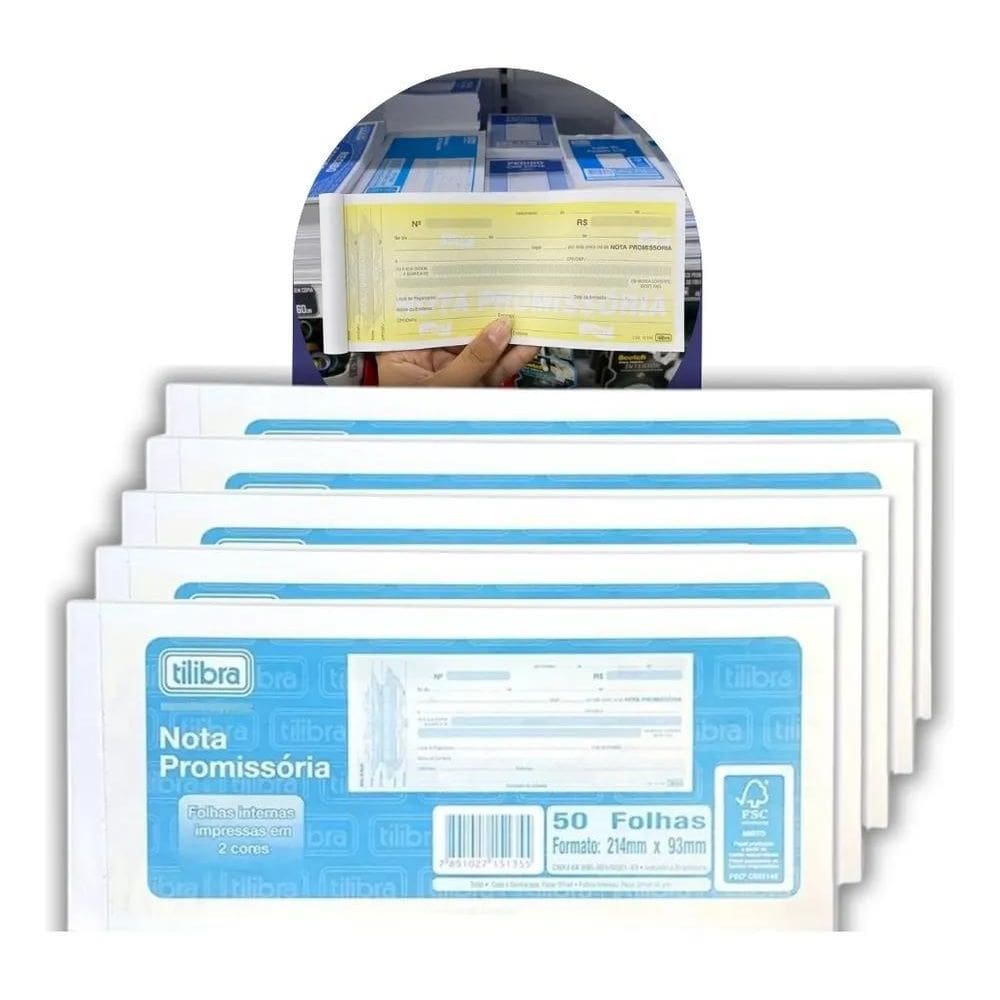 Nota Promissória Amarela Kit 5 Blocos 50Fls Grande Tilibra
