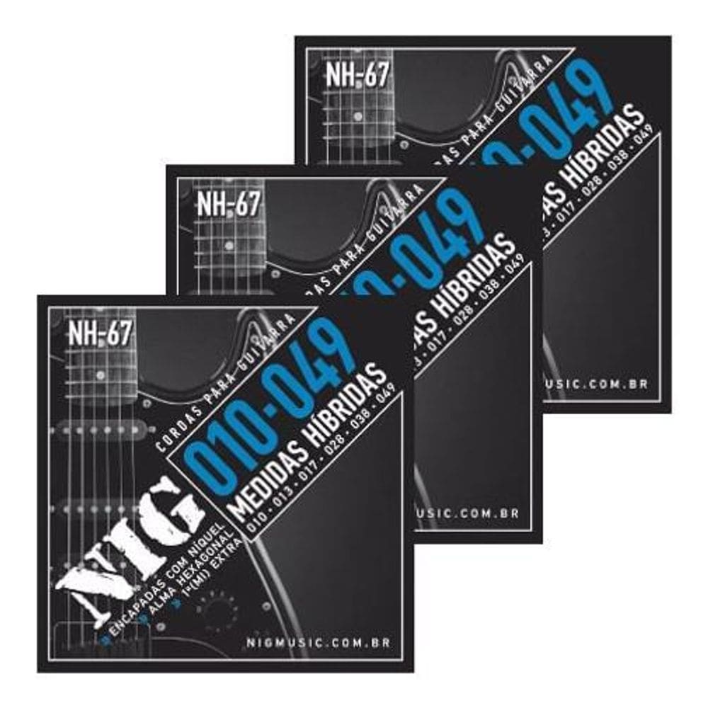 Kit 3 Encordoamentos Guitarra Nig .010/049 Nh-67 Hibrida