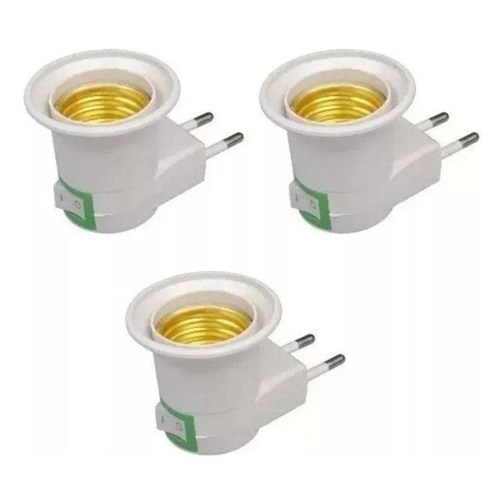3X Kit 3 Soquetes Premium Bocal Para Lampada E27 C/Tomada Bras