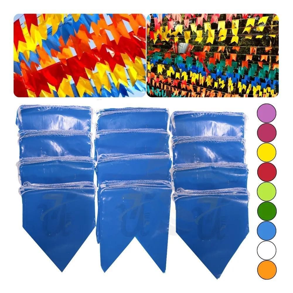 3X Bandeirola Cor Unica Junina Bandeirinha Plastica 100 Metr