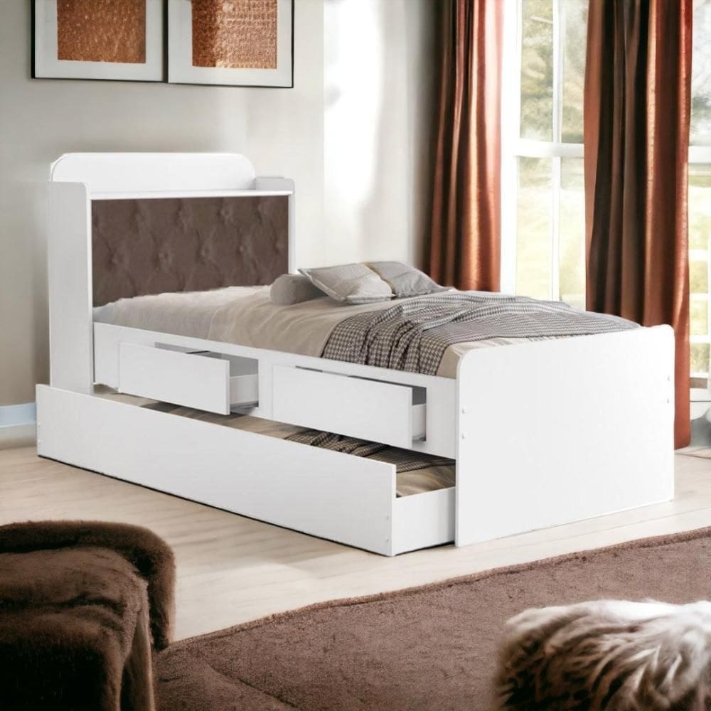 Cama Tamires Branca com Auxiliar Capitonê e 02 Colchões