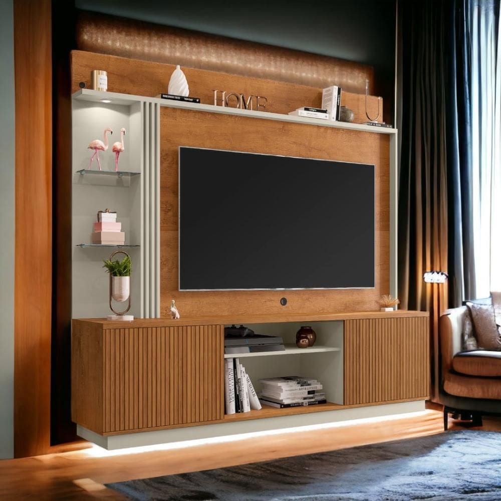 Home para TVs 65” Atlanta Naturalle e Off White Ripado Bechara