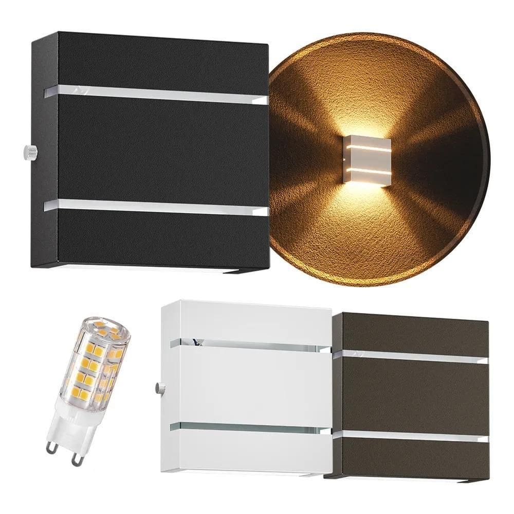 5X Arandela Slim 2 Frisos Focos Externa + 5 Leds G9 5W Mf103