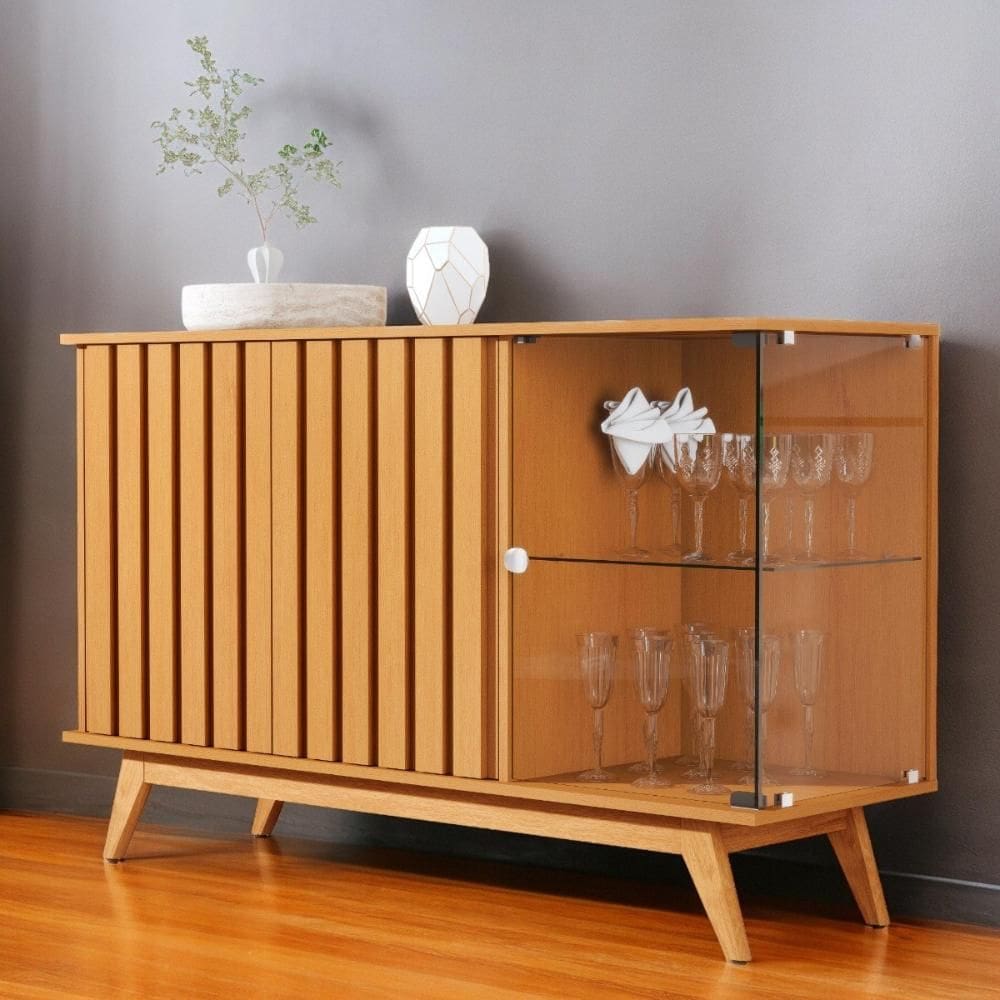 Buffet Ripado com Prateleira Açaí 03 Portas Nature JB Móveis