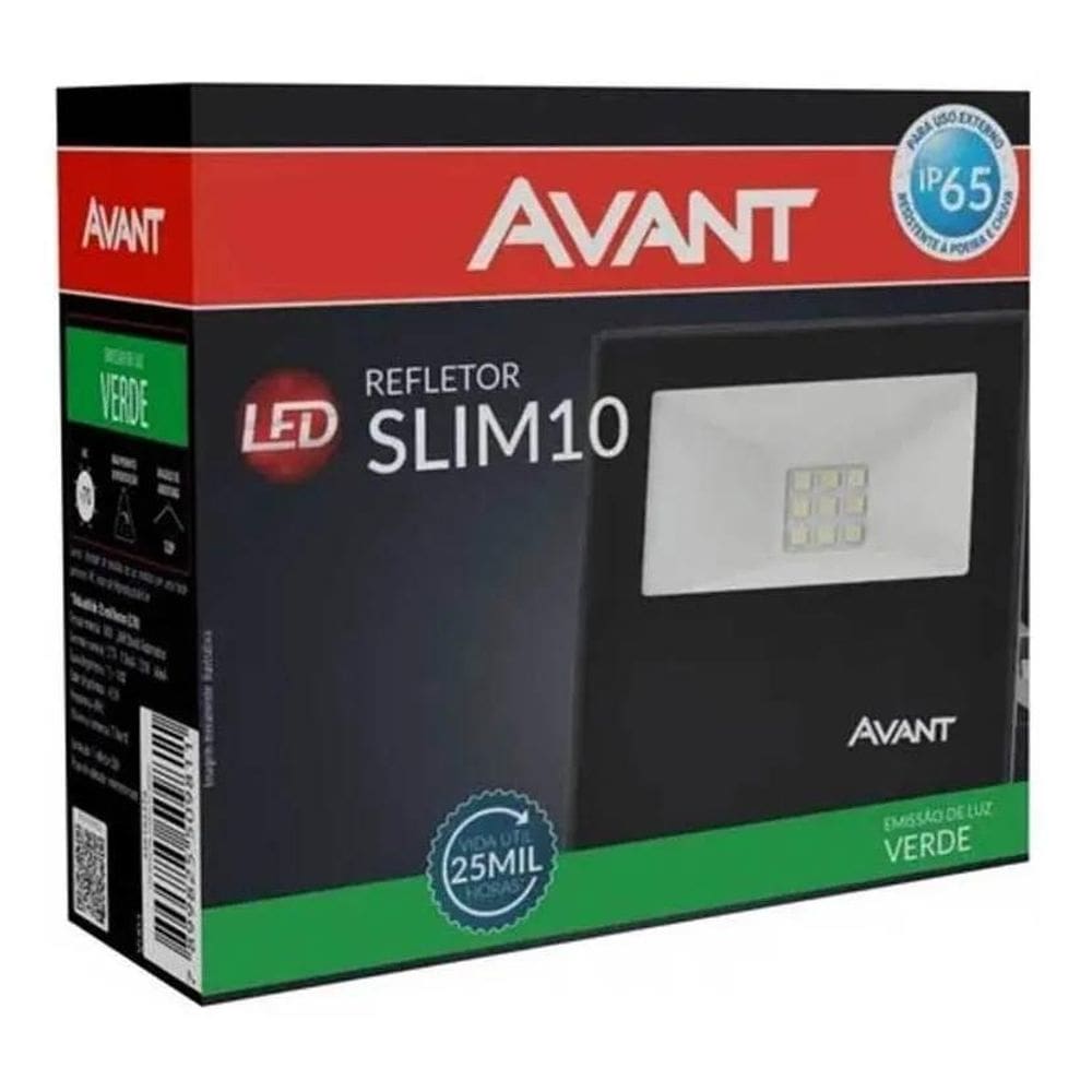 Refletor Led Slim 10W Verde Ip65 A Prova D`Água Preto Avant