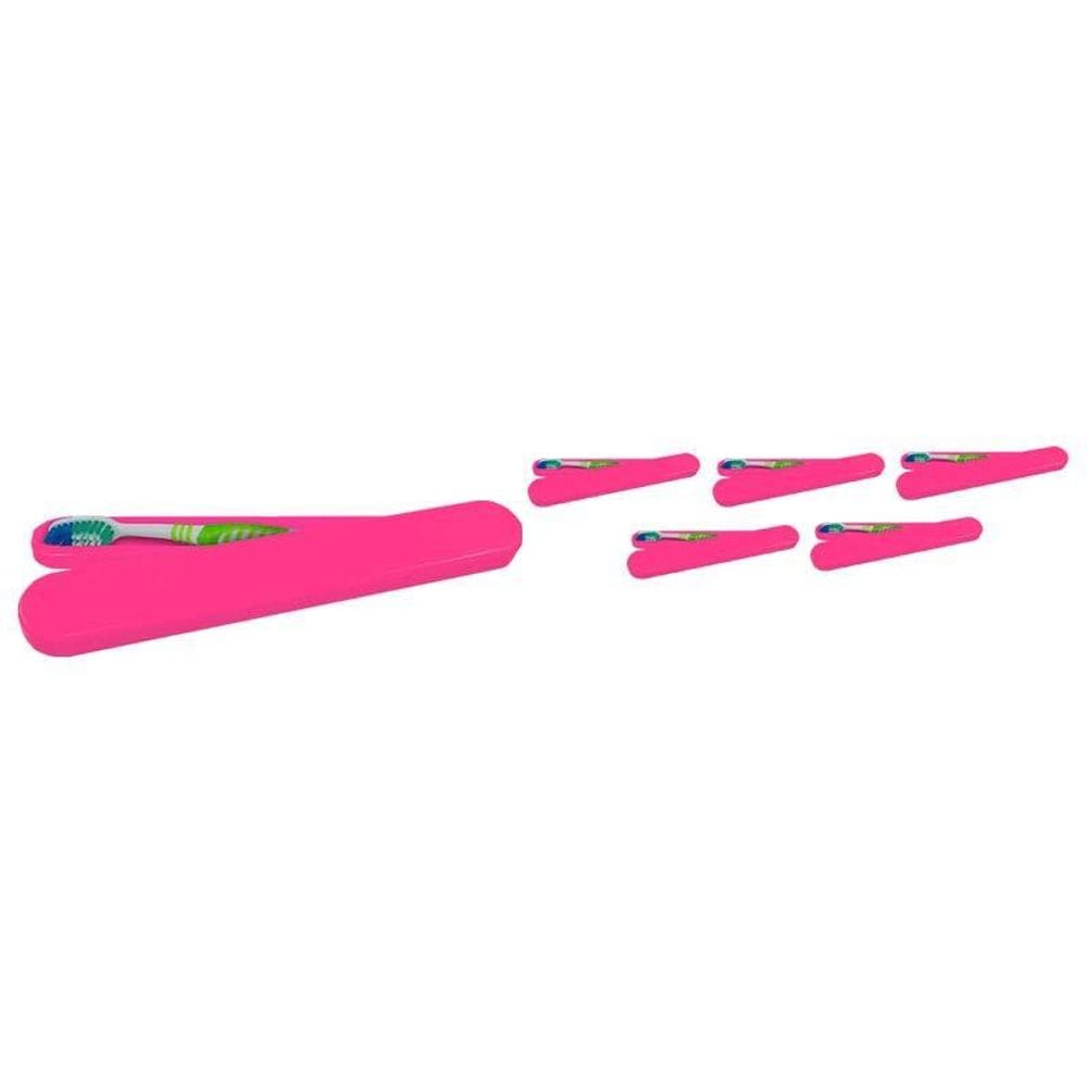 Kit 6 Porta Escova Dental Rosa Neon Plástico