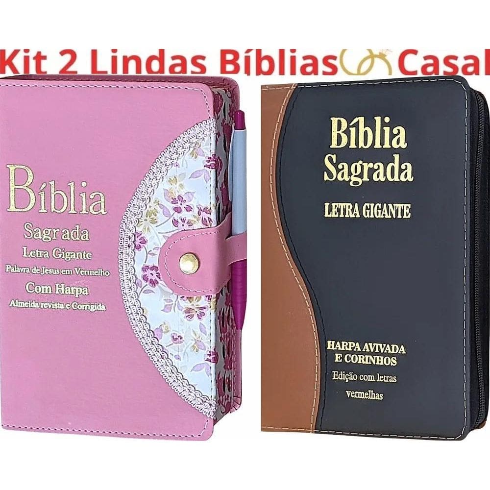 Kit 2 Bíblias Sagrada Edição Luxo Letra Gigante Para O Casal