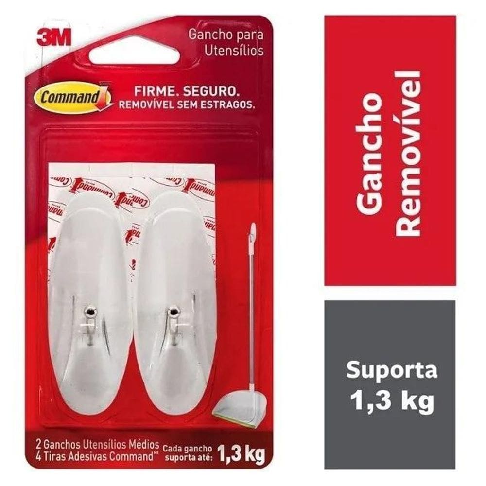 Gancho Adesivo Command Medio Ate 1,3Kg 3M 2 Unidades