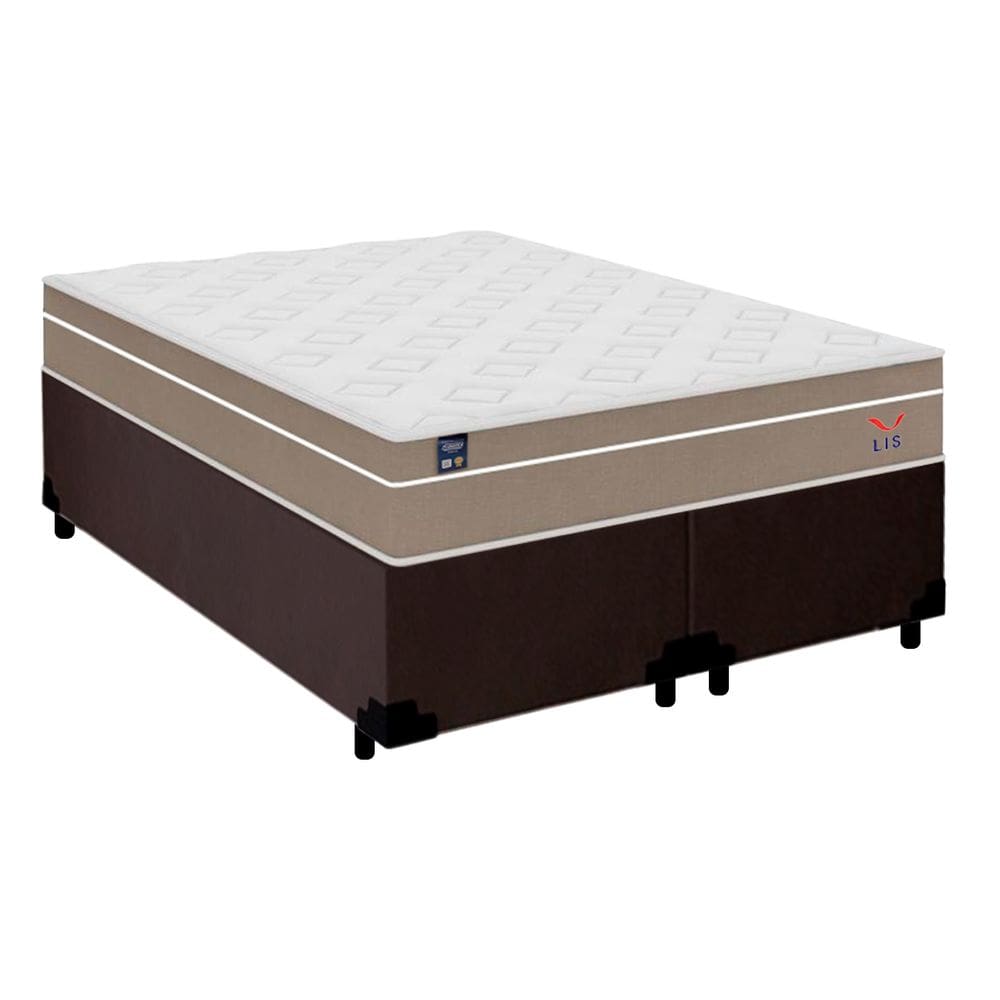 Cama Box Casal Bipartido Suede + Colchão Lis Molas Ensacadas Plumatex 138cm
