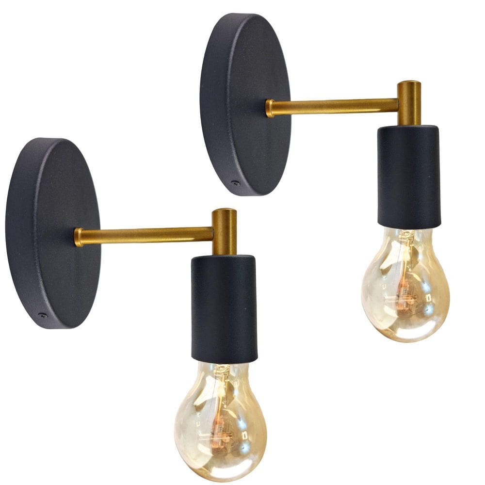 Kit 2 Arandelas Luminária Parede Cama Lavabo Sala Preto Ouro