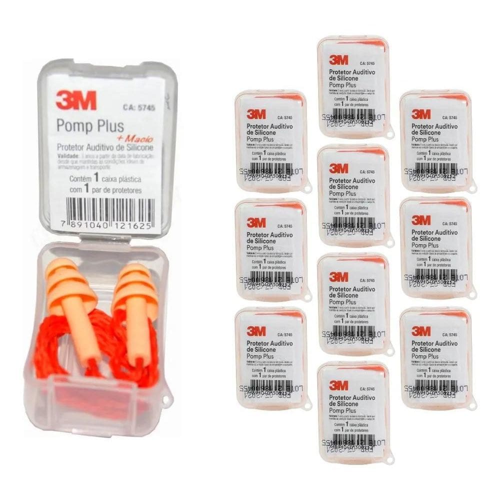 Kit 10 Protetor Auricular Plug Silicone Pomp Plus 3M 19Db