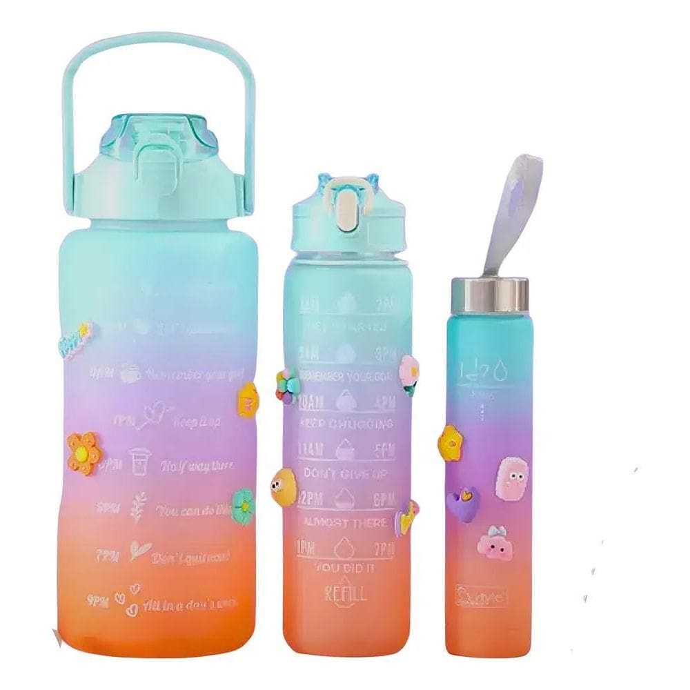 Squeeze 3 Garrafa Água Academia 2000 900 E 300Ml Conjunto Co