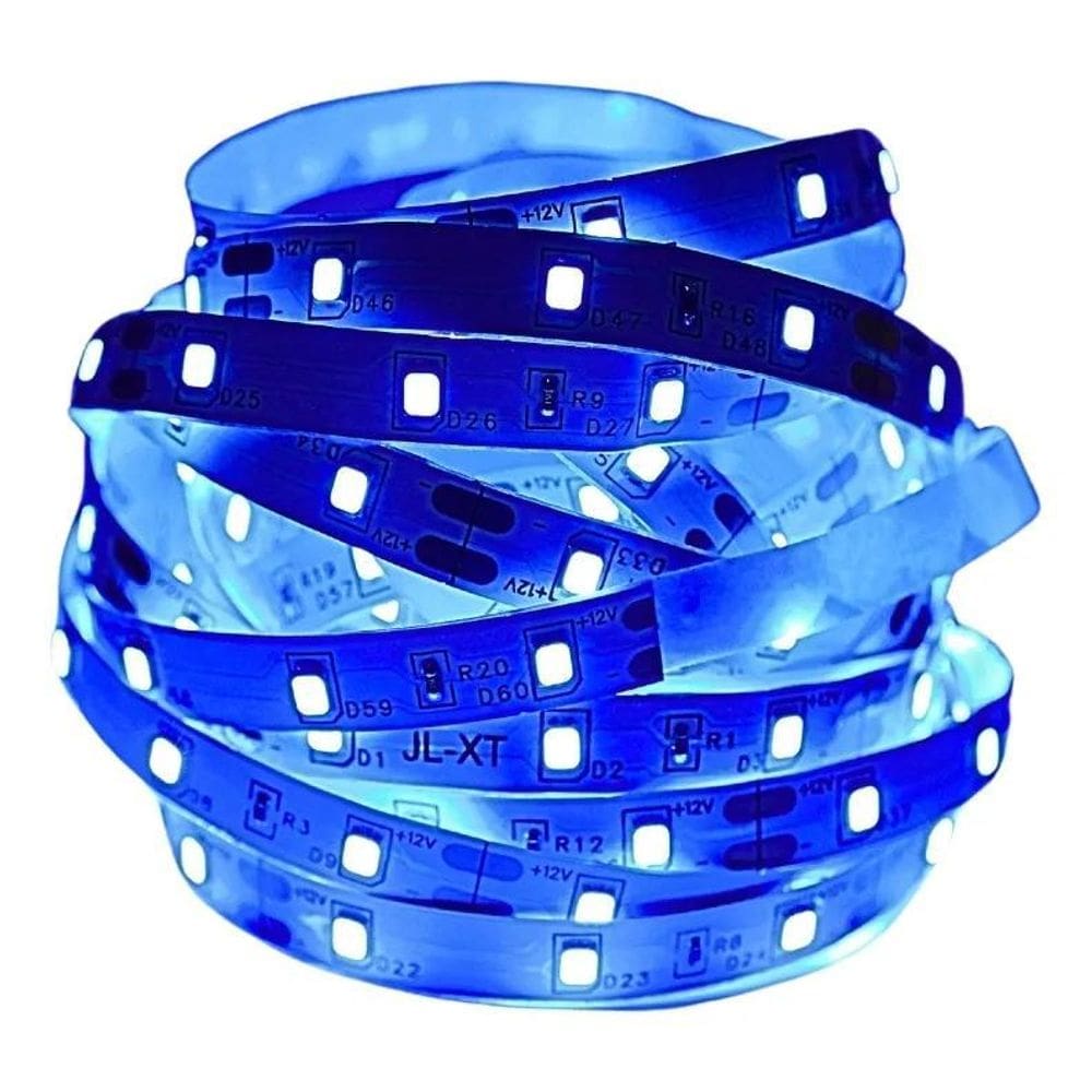 Fita Led Azul Fonte 5 Metros Dupla Face S/ Silicone 2835 Ten