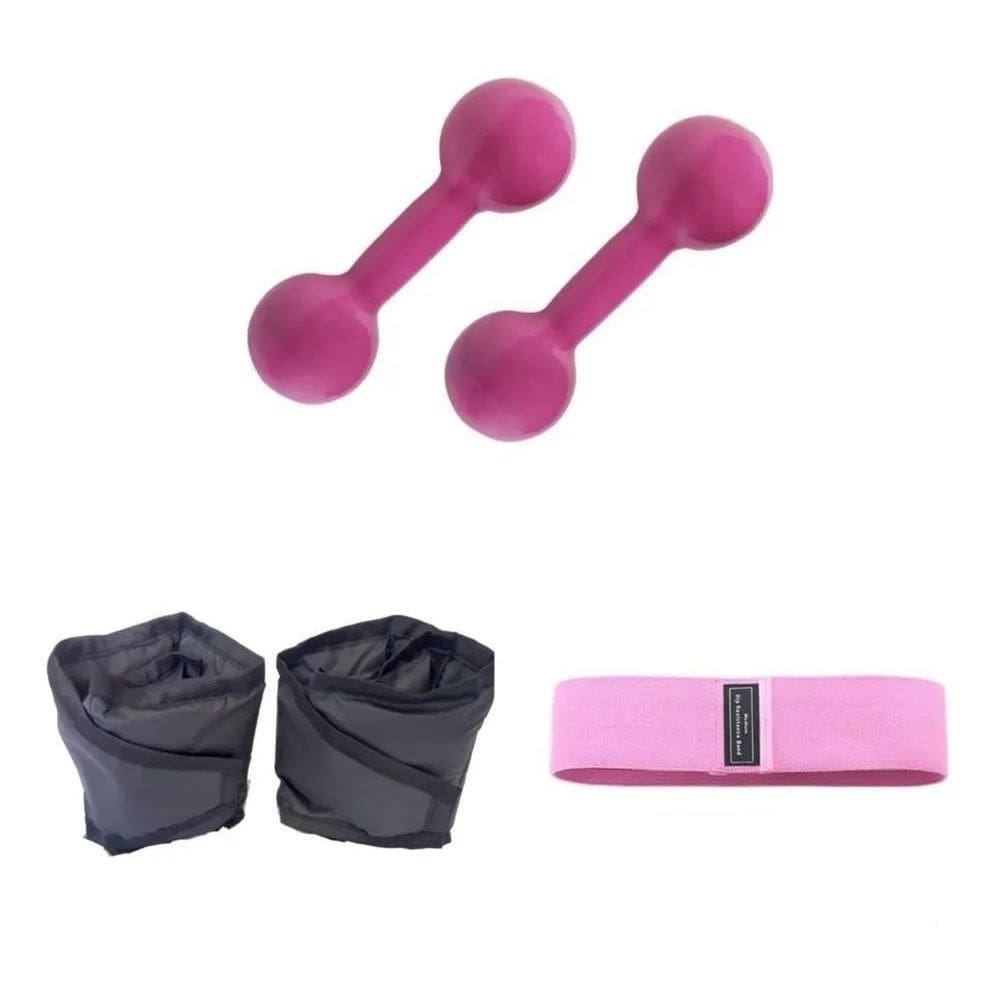 Halter Emborrachado 1Kg + Tornozeleira 1Kg + Theraband Cor R
