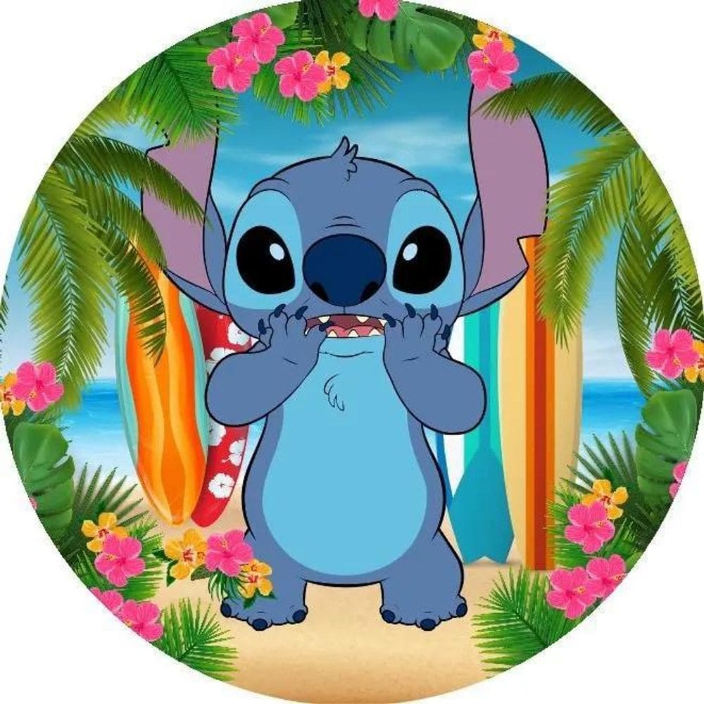 Painel Redondo Sublimado Em Tecido Tema Lilo & Stitch 1,50