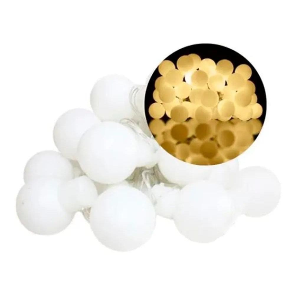 Cordão Fio Varal 2M 20 Bolinhas Led Pilha Luz Branco Quente