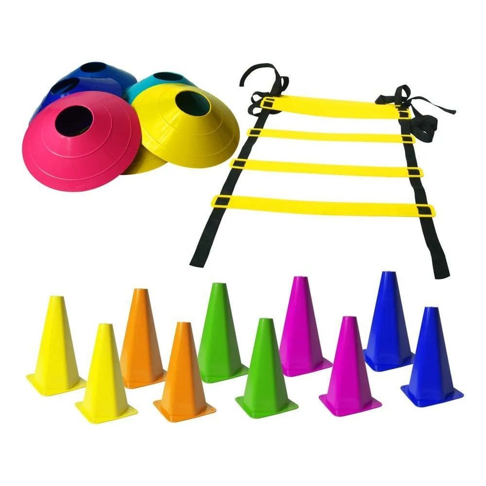 Kit Funcional Treino Agilidade 10 Cones + 10 Pratos + Escada