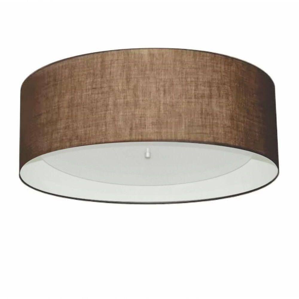 Plafon Cilíndrico Duplo Vivare Md-3008 Cúpula Forrada Em Tecido 60x25cm - Bivolt Café-branco 127/220v