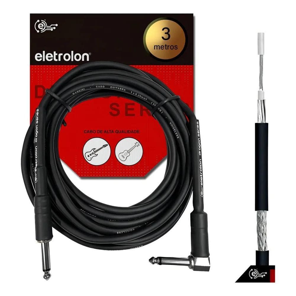 3X Cabo P10 P10 Mono 90º Graus Violão Guitarra Baixo 3M Metr